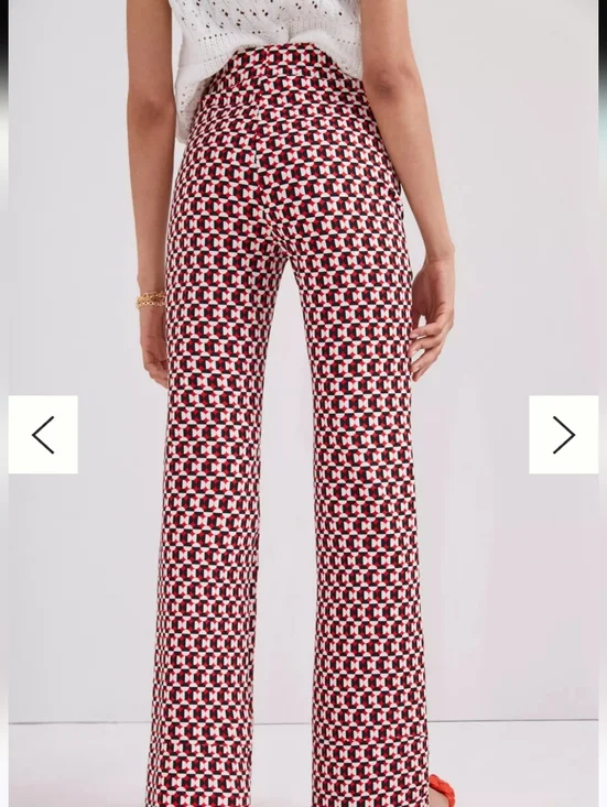 MAEVE PULL ON BOOTCUT PANTS Geometric Red Wide-Leg Anthropologie - Picture 2 of 5